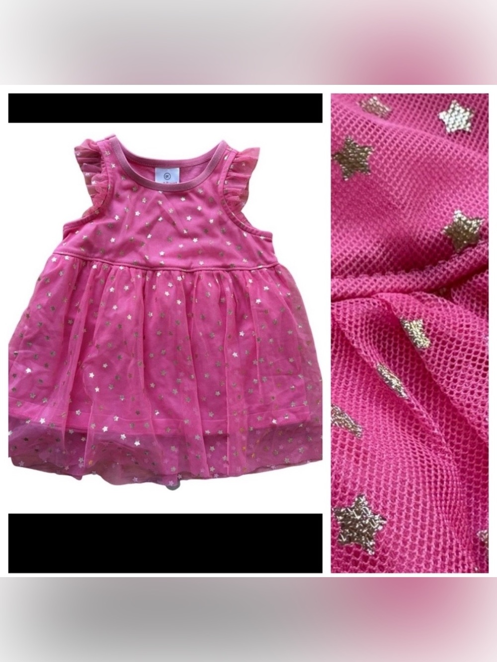 Hanna Andersson Pink Tulle Gold Star Dress 6-12 months EUC